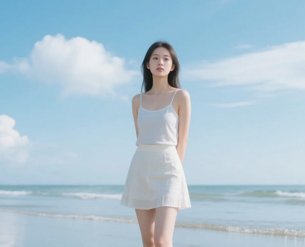 她倚靠栏杆的瞬间，美得让人移不开眼