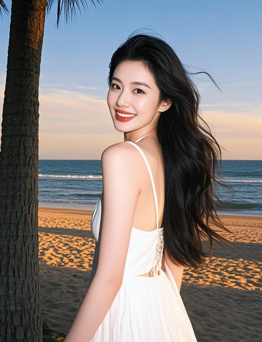 任风卷走思绪，只留下长发与白裙在风中低语