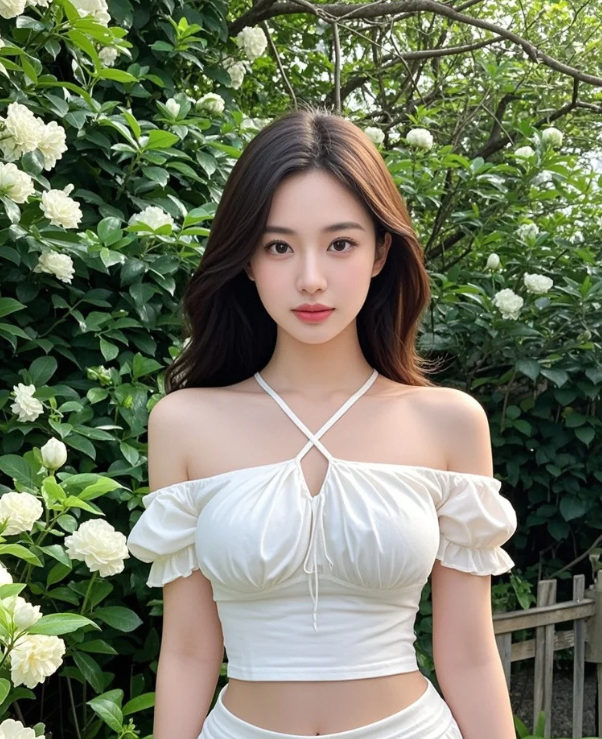 花丛里的剪影，阳光为轮廓镶边，美得像神明低语