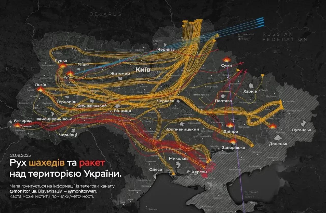 告诉你怎么看俄军的空袭图！其实很简单的！
这是21号晚间俄军对乌克兰目标的袭击图