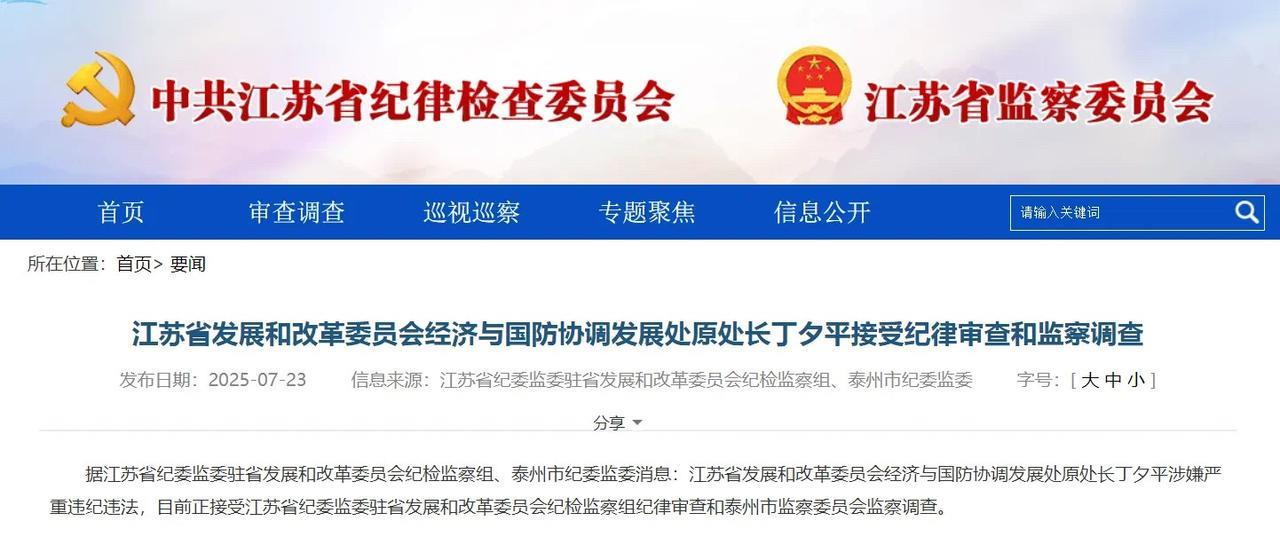 #高看江苏# 省发展和改革委员会经济与国防协调发展处原处长丁夕平涉嫌严重违纪违法