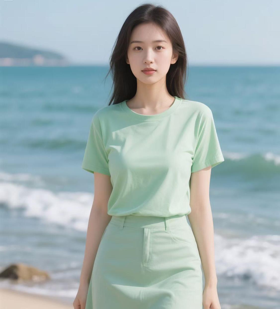 碧海潮生处，美人倚岸立。