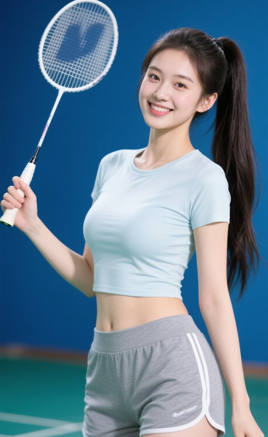 丰盈美眉挥拍间，身姿摇曳韵翩翩