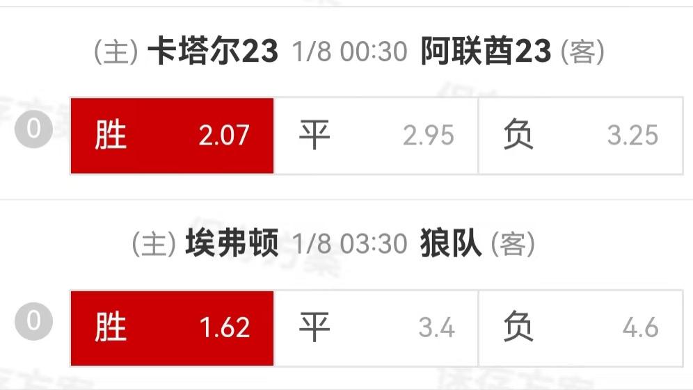 {一脚球}竞彩推荐：卡塔尔U23VS阿联酋U23+埃弗顿VS狼队