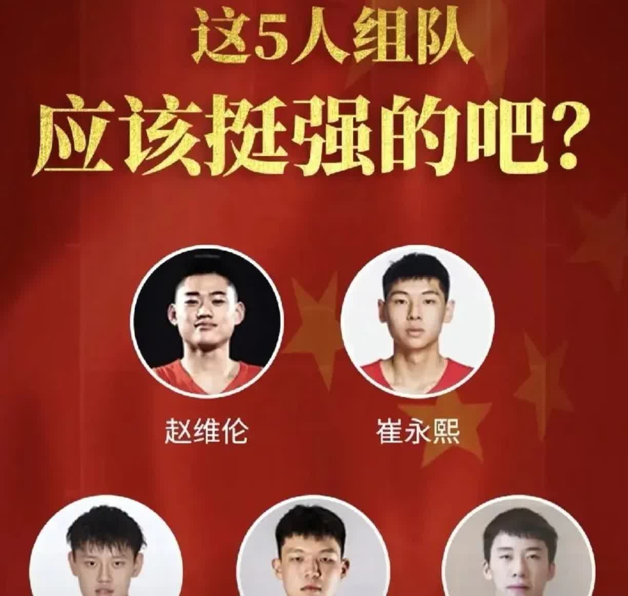 这画面太强！三年后中国男篮将拥有NBA级别首发阵容

今年夏天中国男篮的好消