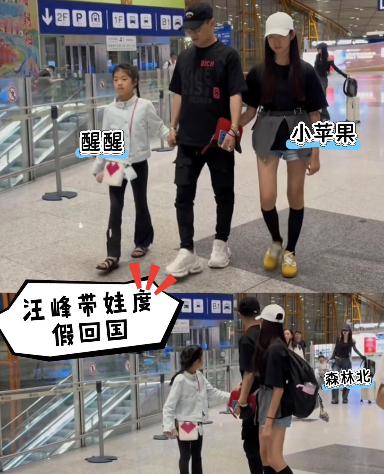 汪峰一手牵一个女儿现身机场，两个女儿都婷婷玉立，汪峰也是人生赢家，森林北特意跟汪