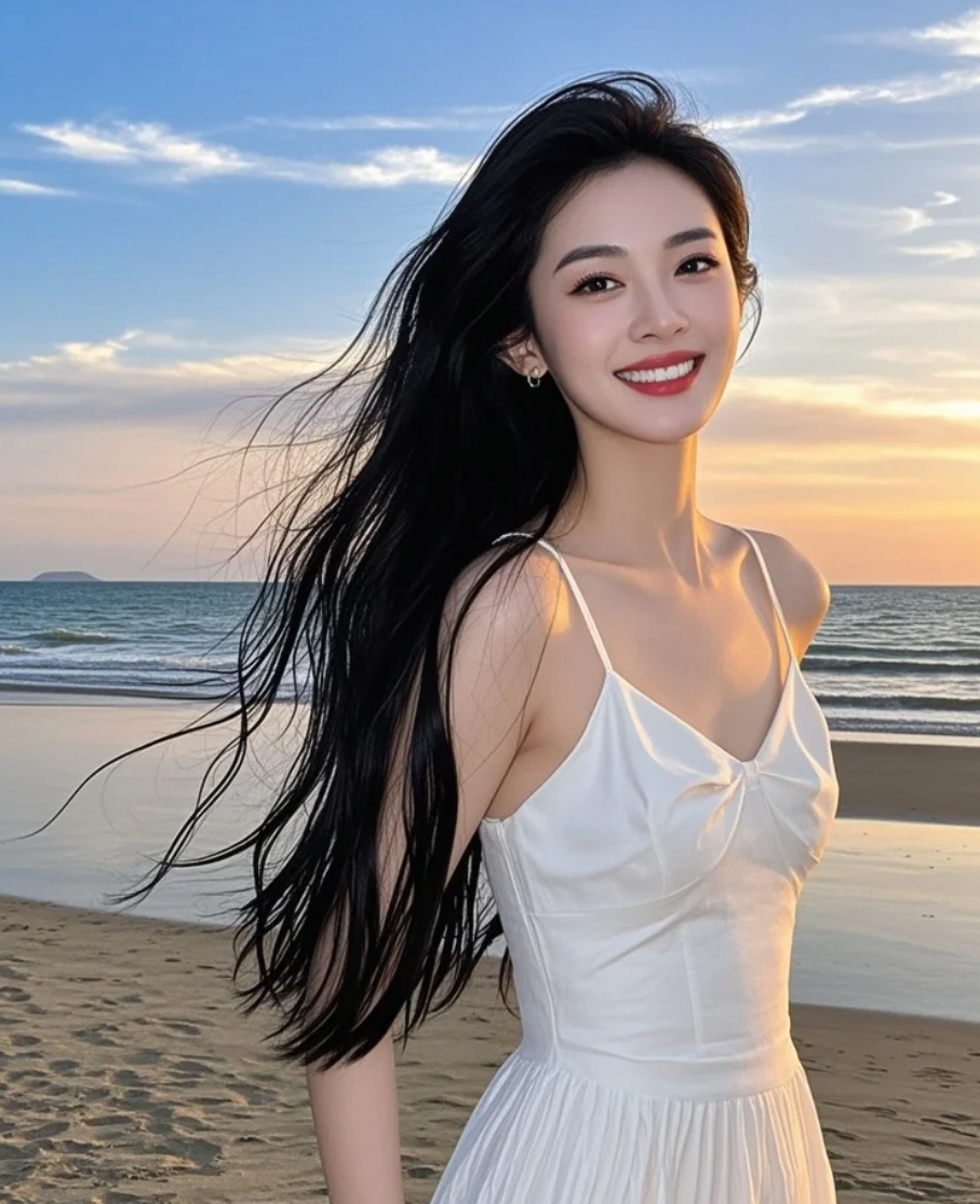 世界渐暗，唯有她白裙与长发间的光晕不灭