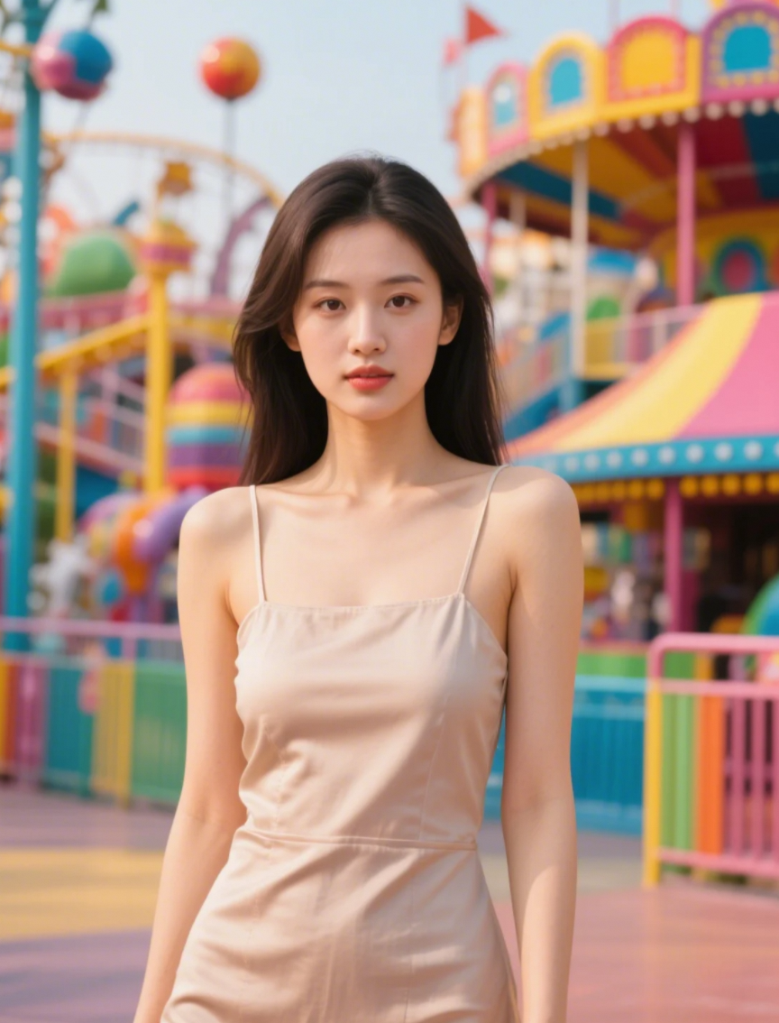 “小姐姐的游乐园奇遇，甜美笑容点亮每个瞬间”