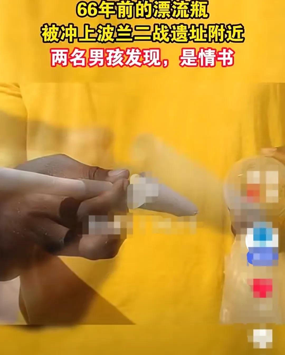 波兰，两名十岁的小男孩，在海滩上散步的时候，发现了一只玻璃漂流瓶。
男孩打开漂流