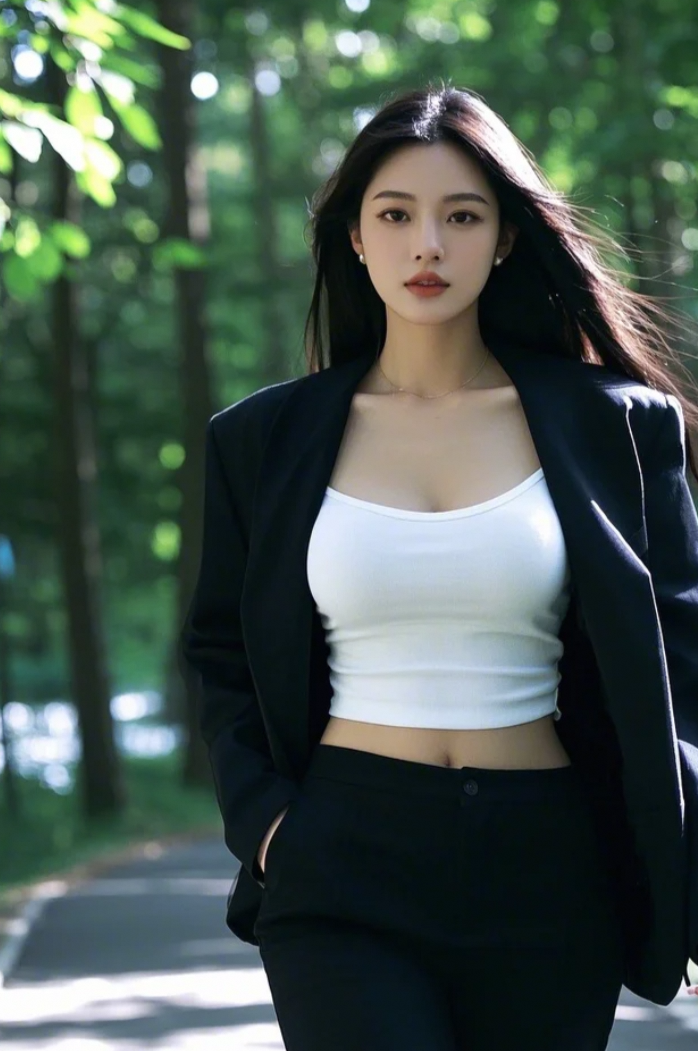 「林间小路的隐藏美学：这些小姐姐比风景更养眼！」