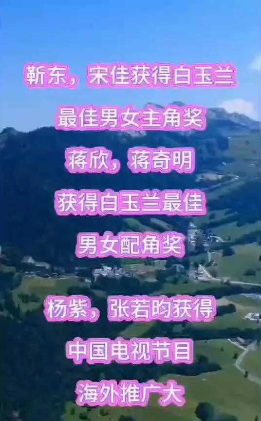 1，靳东，宋佳获得白玉兰奖视帝，视后，实至名归
2，蒋欣，蒋奇明获得白玉兰奖女配