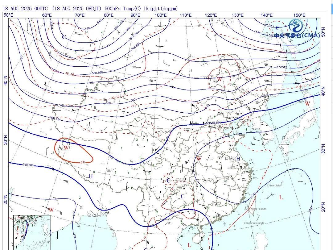 从今天的天气图实况来看，依然是副热带高压和陆地高压携手，从高空 200 百帕能够