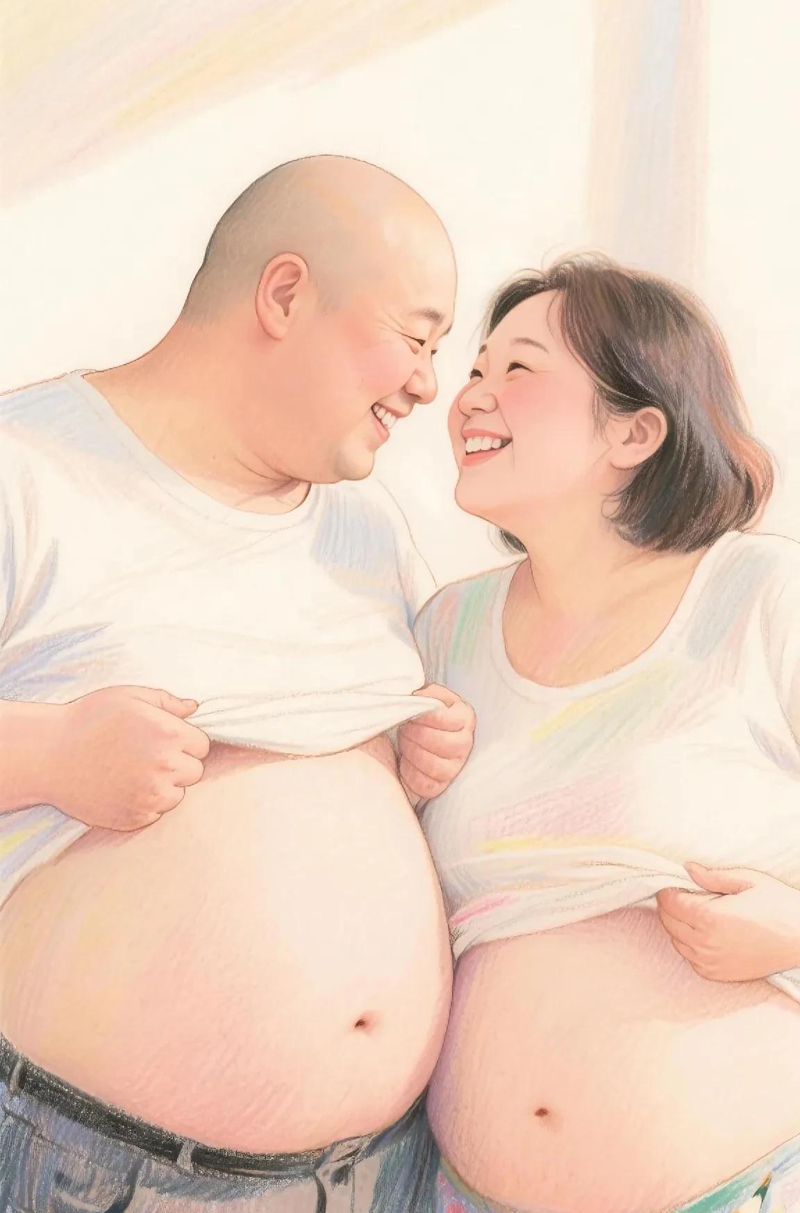 昨日我吐槽老公秃顶
老公不服
非说我很胖
还给我打了个比喻
说我坐下来就像一个桶