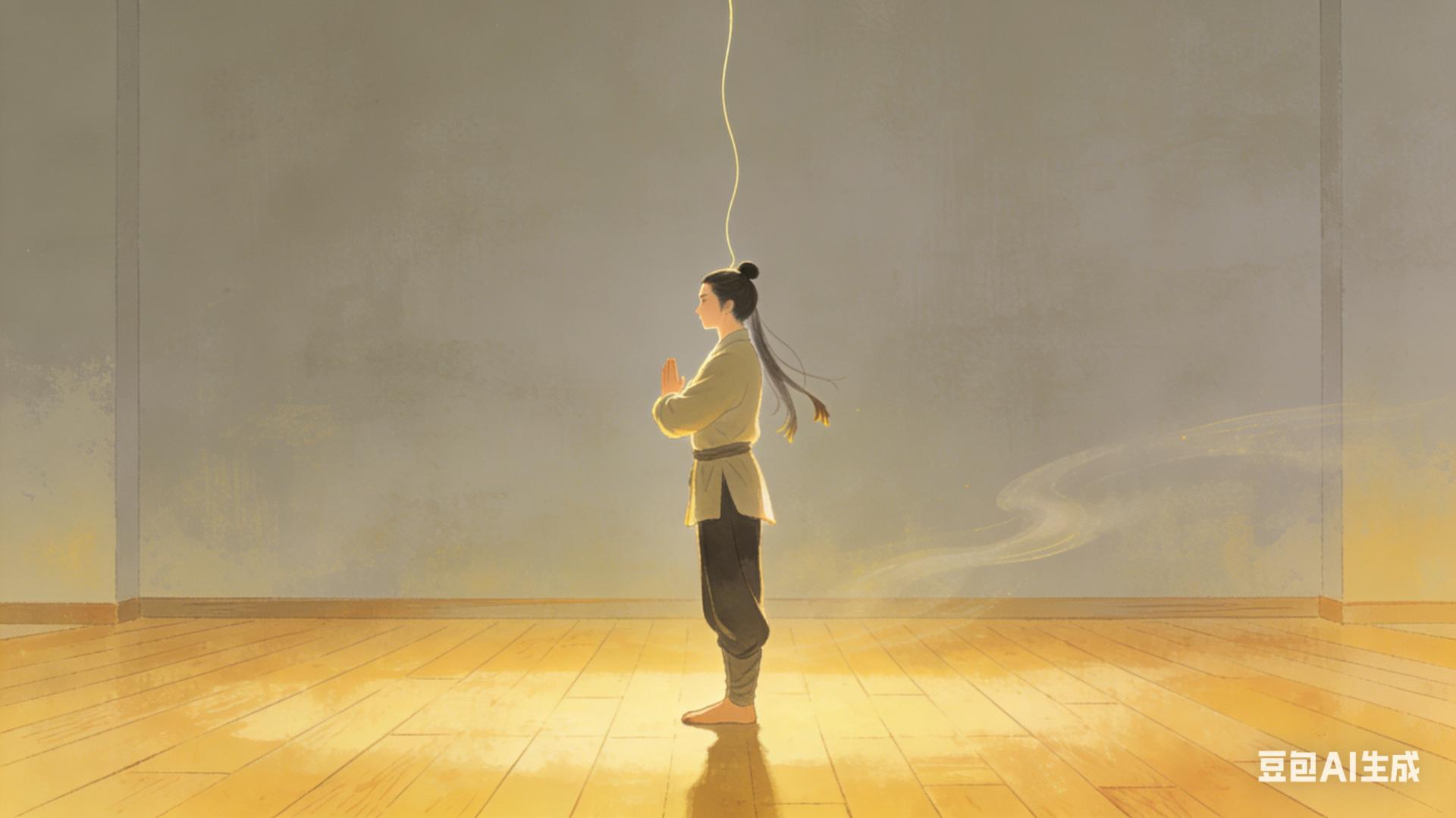 气功站桩养生：一招找准“虚领顶劲”，气血通、颈椎舒、精神足