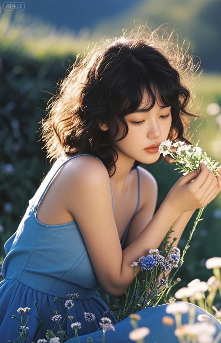 风起草原，长发与野花一同飞扬