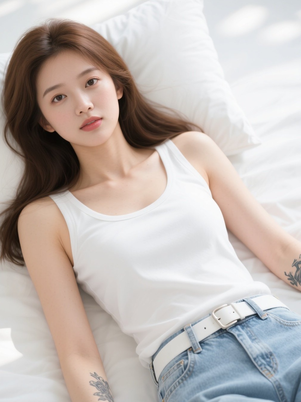 少妇沙发慵懒风情 牛仔裤勾勒清纯曲线