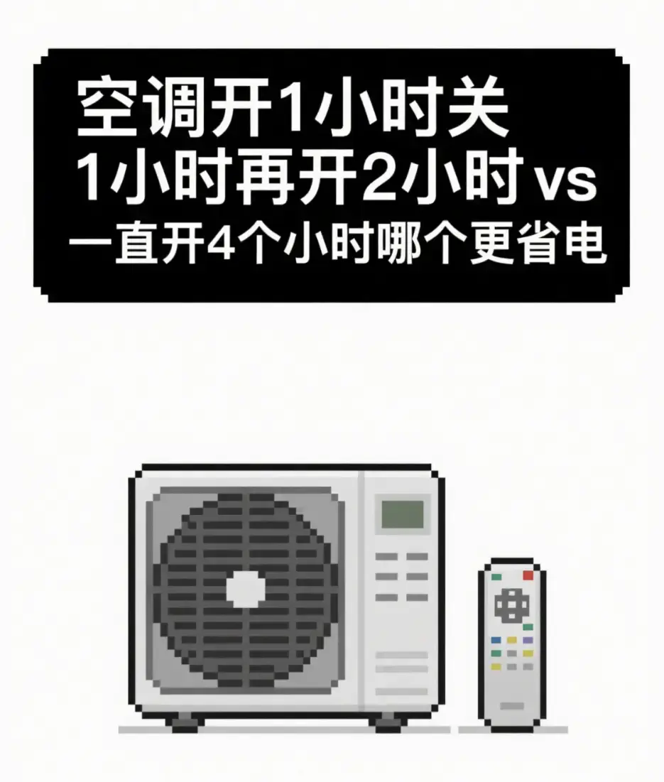我有个问题：空调开1小时关1小时，再开2小时vs一直开4个小时，哪个更省电？

