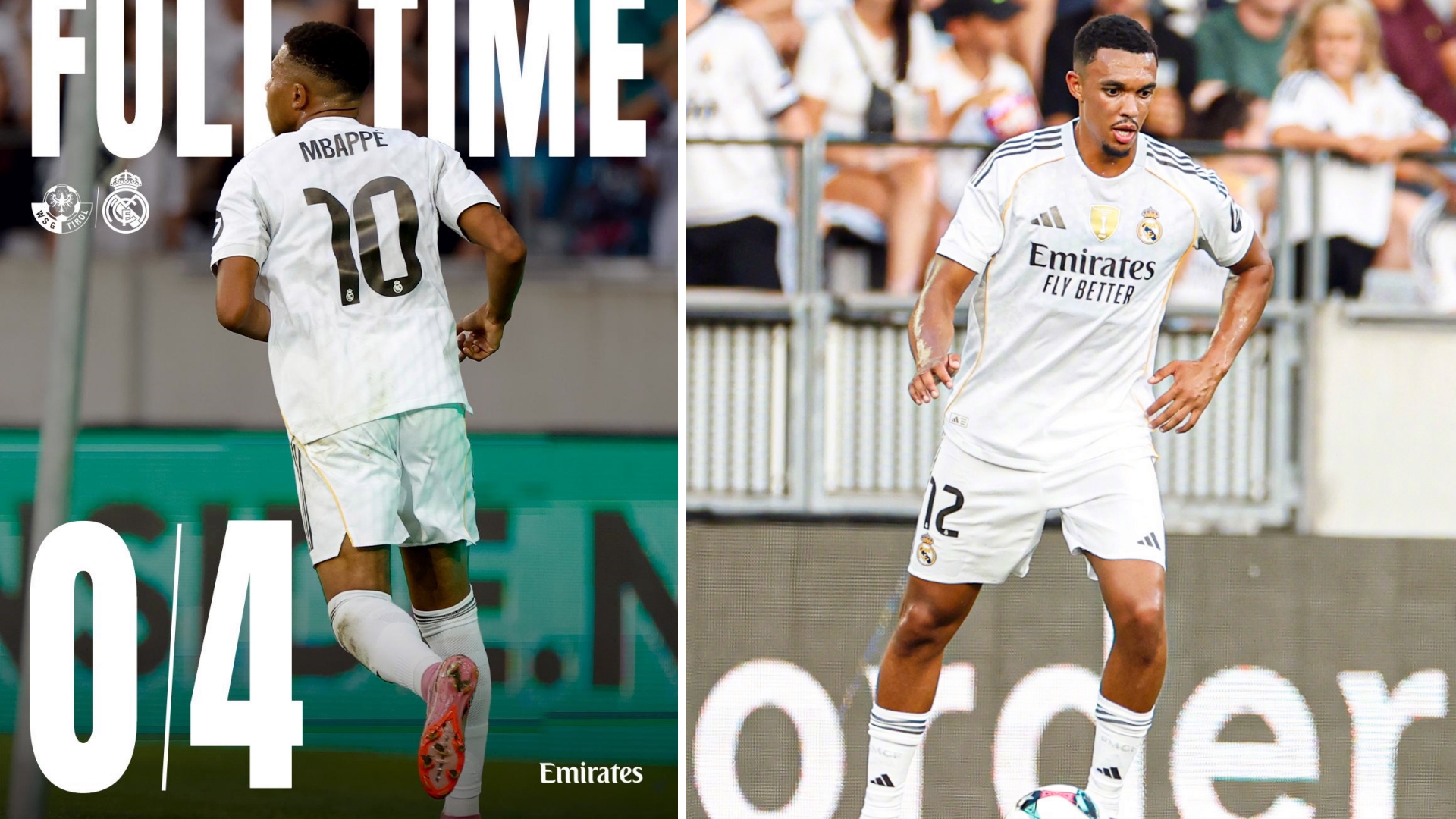 友谊赛：皇家马德里4-0大胜蒂罗尔。
姆巴佩2射1传，米利唐、罗德里戈破门。
