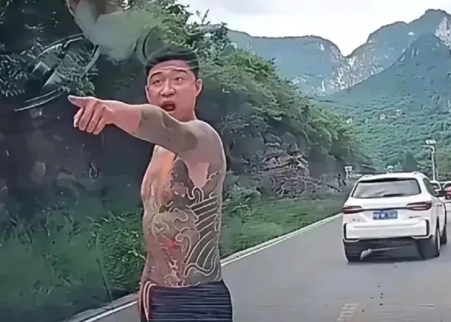 纹身男肠子都悔青了[尬笑]！！他开着一辆没有牌照的奥迪车，想强行加塞。
没有想到