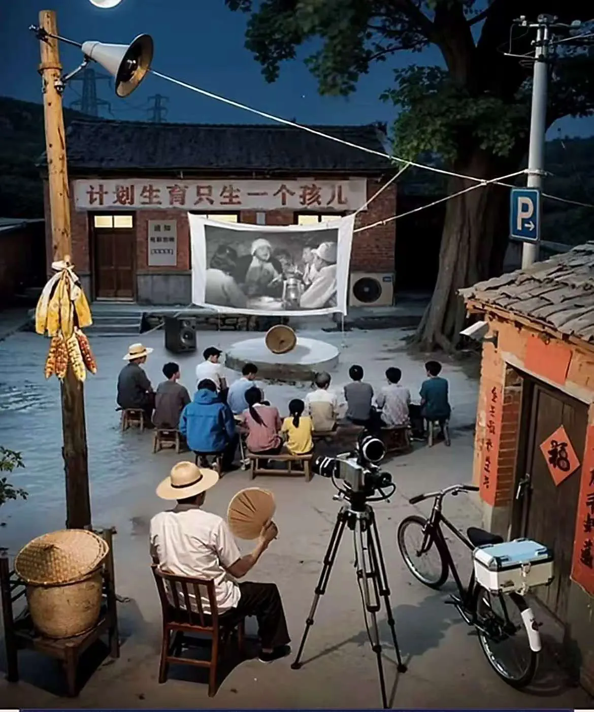 80年代放露天电影，你能找出图中不合年代的地方吗？

