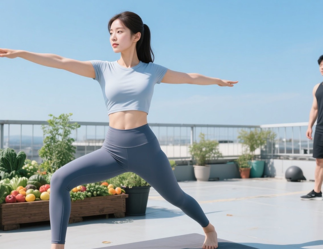 少妇天台塑身形，紧身衣裹万人倾