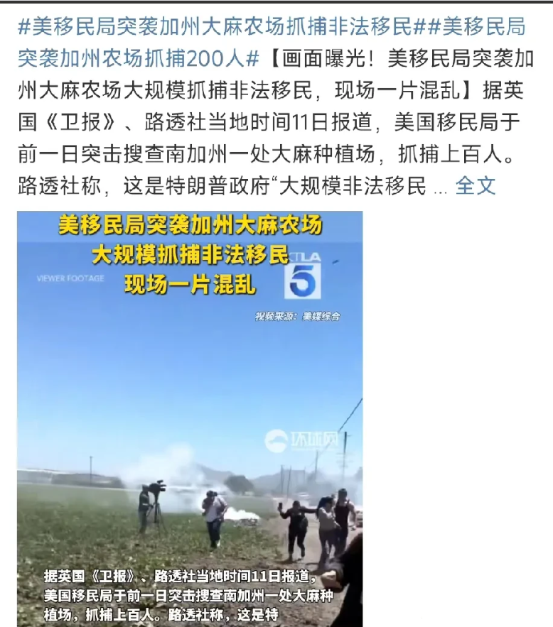 特朗普是个实在人！

7月11日一天，美国移民执法局就在加州农场抓捕了正在地里劳