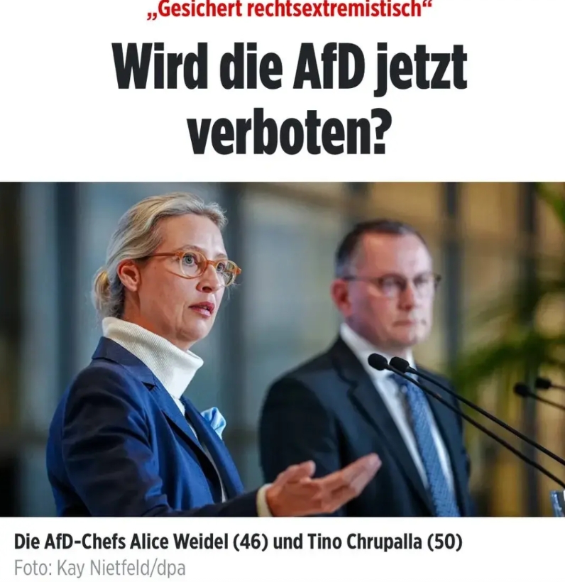 德国情报部门已将德国选择党（AfD）认定为极端组织。
该决定赋予当局更大权力来监