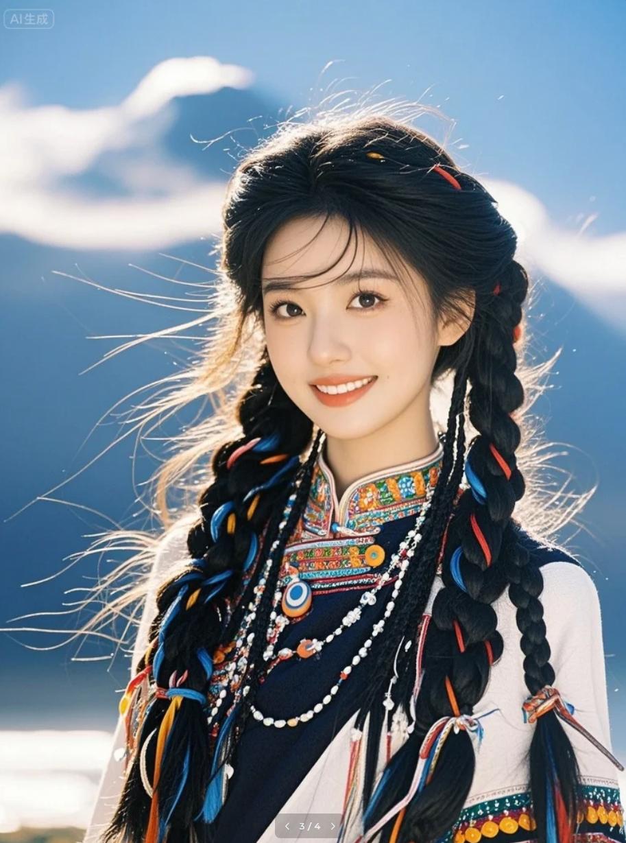 春天的气息，从双麻花辫少女的笑容中散发