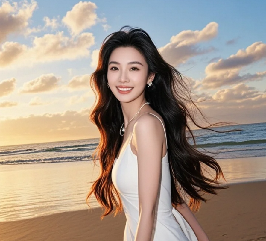 赤足踏浪，长发与海风激烈对话