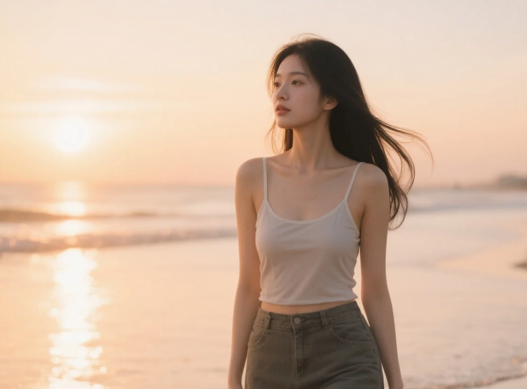 海浪拍打着岸边，她的美丽比海更宽广