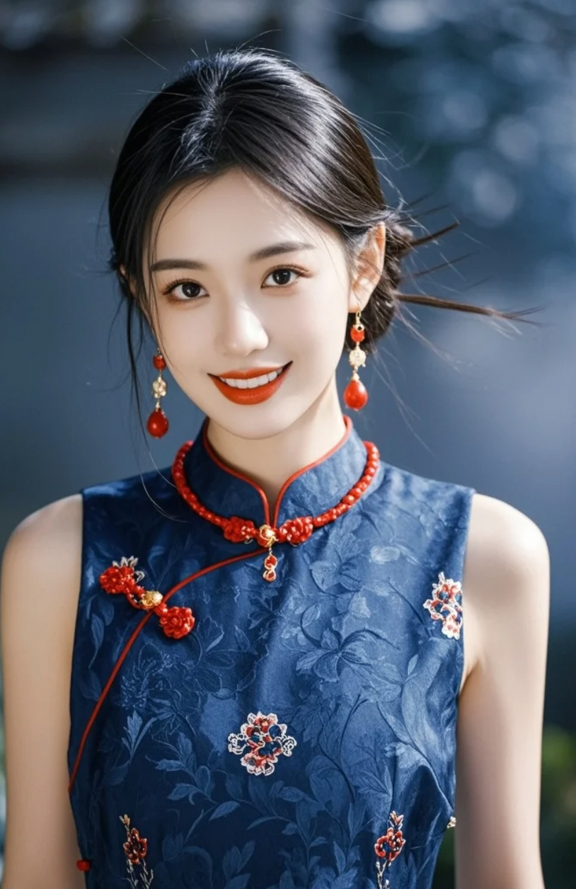 她不需要浓妆，一袭蓝裙一笑一眸，已是人间绝色
