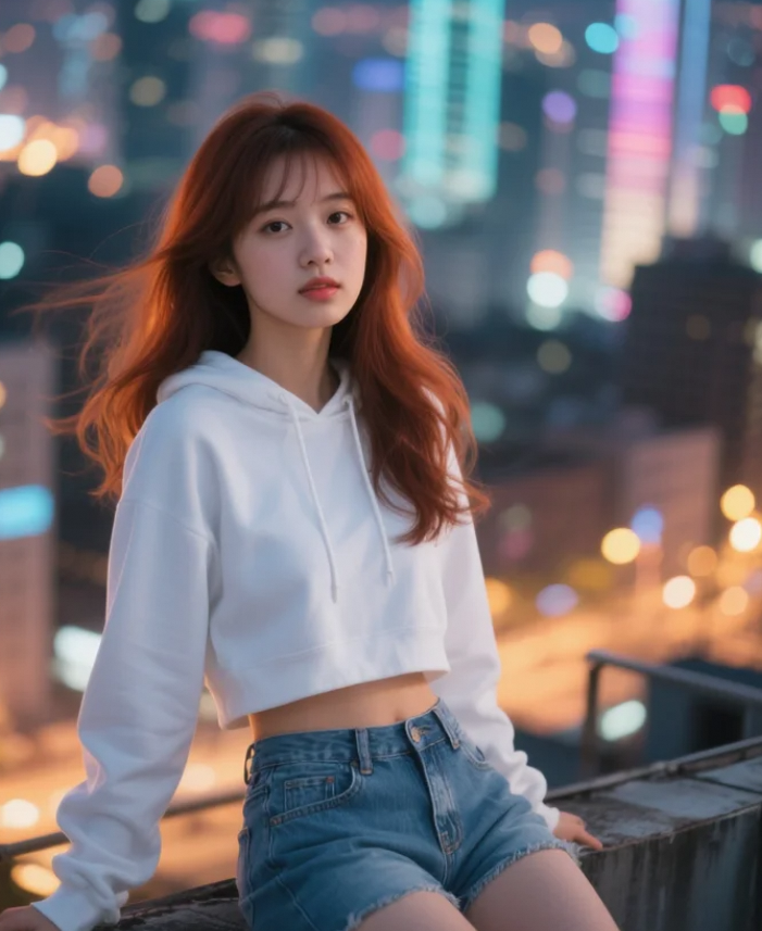 她站在星空下，仿佛时间都在为她停留。