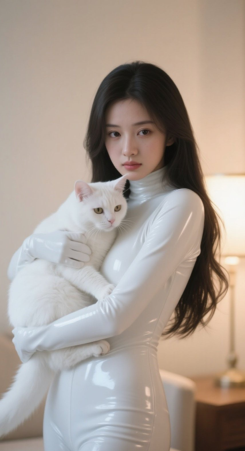 性感辣妹全副武装，萌猫依偎尽显柔情