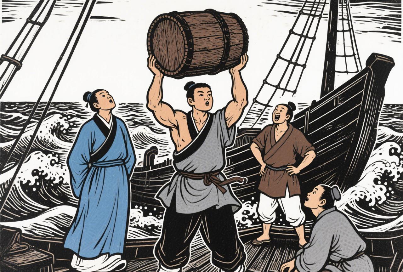 兄弟六人，老三最为雄壮有力，双臂能举八百斤，胆大心细；
一天，他贩海蜇去苏州卖，
