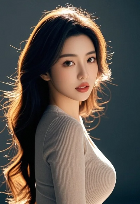 她站在光中，发丝透亮如金，美得像一场视觉盛宴！