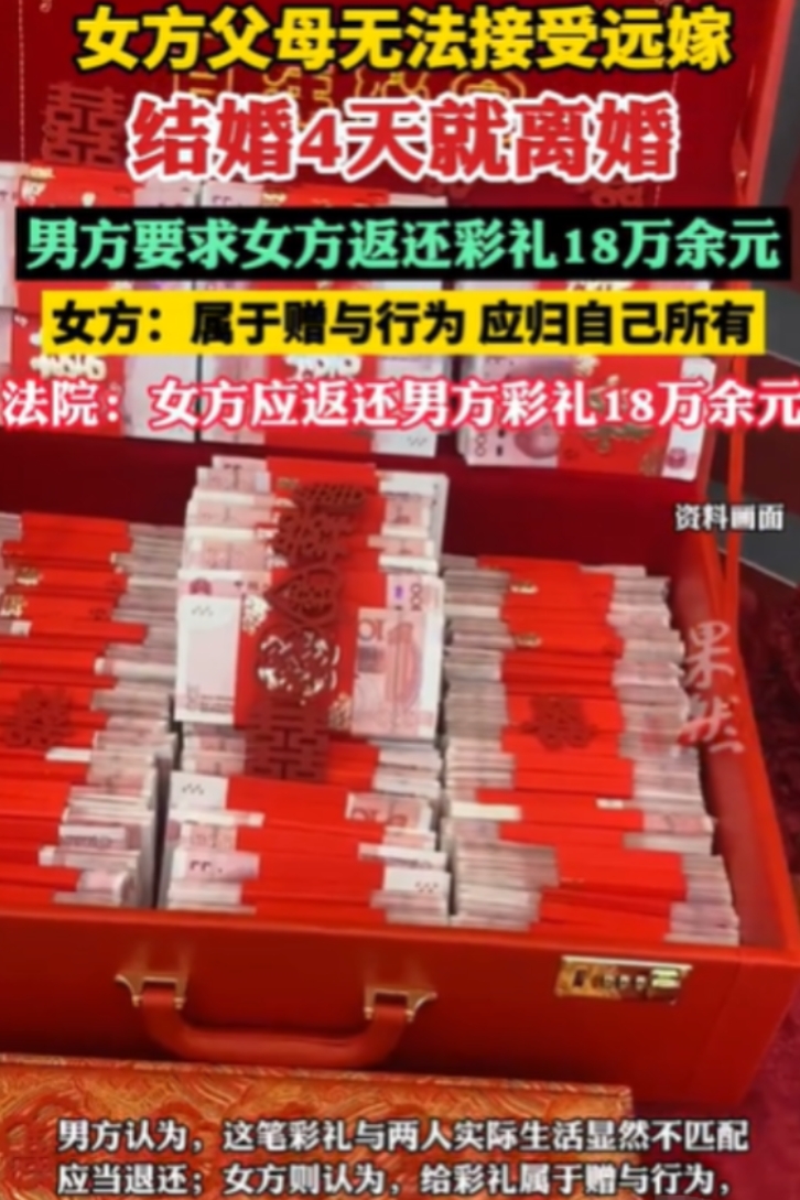 “想白嫖？”5月28日，广西一对新人才结婚4天就离婚，原因就是“女方父母反对远嫁