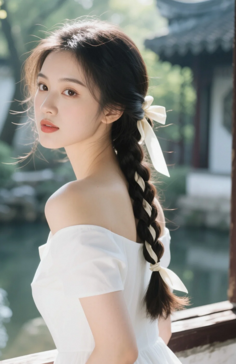 白衣如雪，她的笑容点亮了古典园林