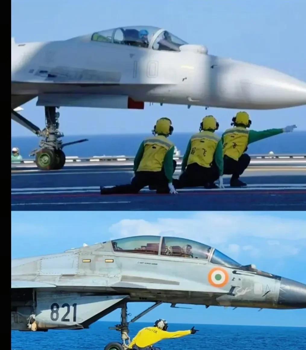这是中国海军歼15舰载机和印度空军米格29舰载机同时起飞时的画面。
巧合的是这两