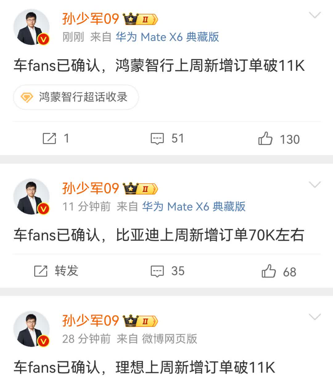 5.12-5.18汽车品牌新增订单:鸿蒙智行11000辆，理想11000辆，零跑