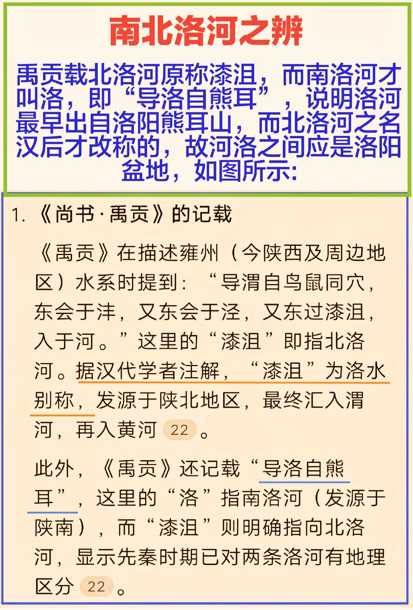 北洛河汉前称漆沮，南洛河汉前即称洛水
