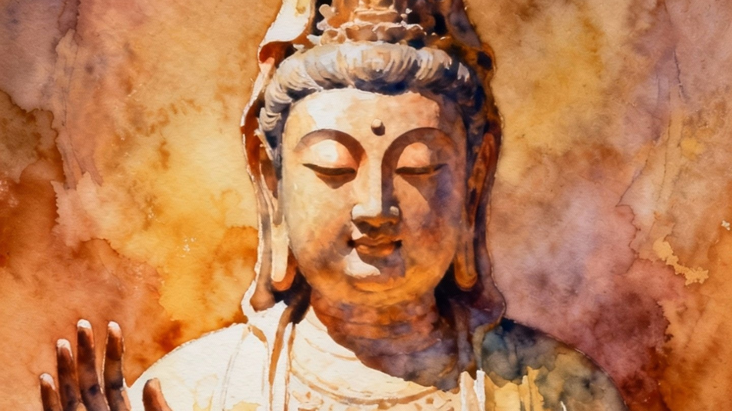 今日不画山水，不绘花鸟，独独要用水彩摹一尊佛像，我们一样？