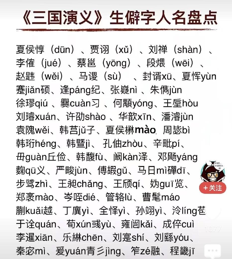 从创造文字来说，古人是超过现代人的。
阅读《三国演义》，下面的名字你若都能读对，