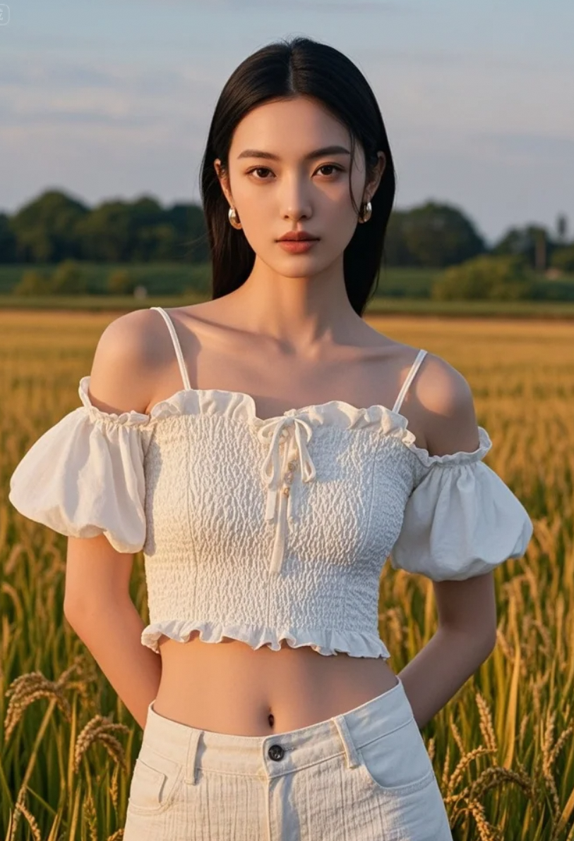 她指尖轻抚稻穗，像在抚摸时光的纹理。
