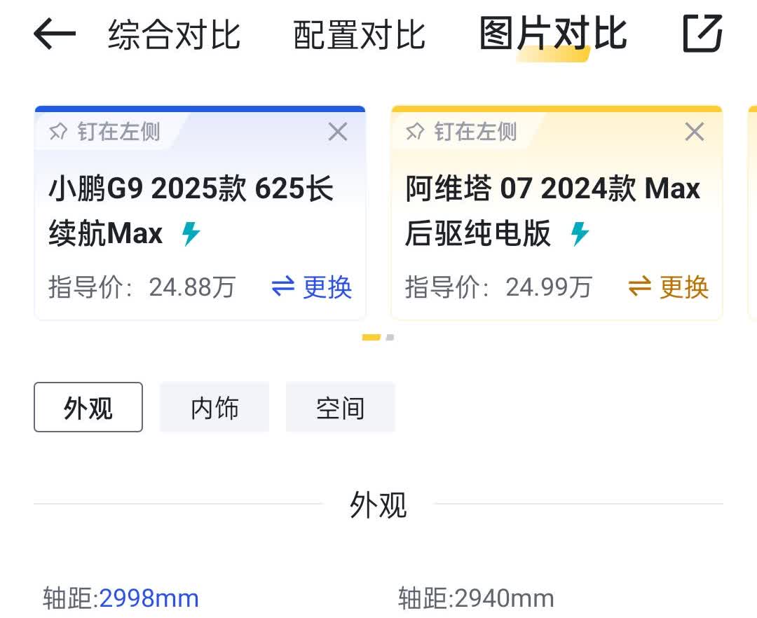 小鹏G9低配和阿维塔07 纯电MAX同价，G9最大的优势就是双腔空悬，阿维塔07