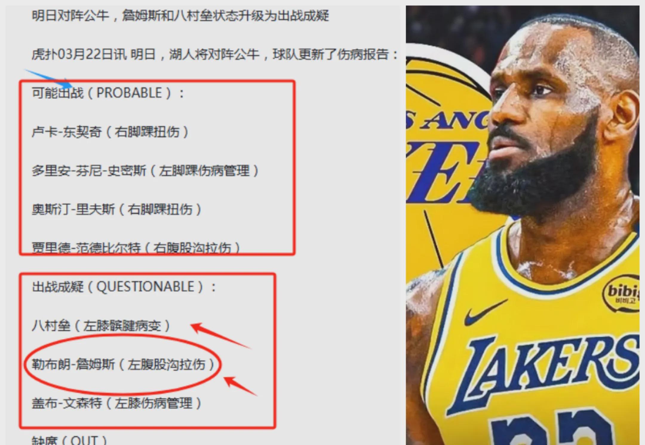 回归了，终于回归了，完整阵容的湖人回来了！

最新报道，詹姆斯在缺席7场比赛