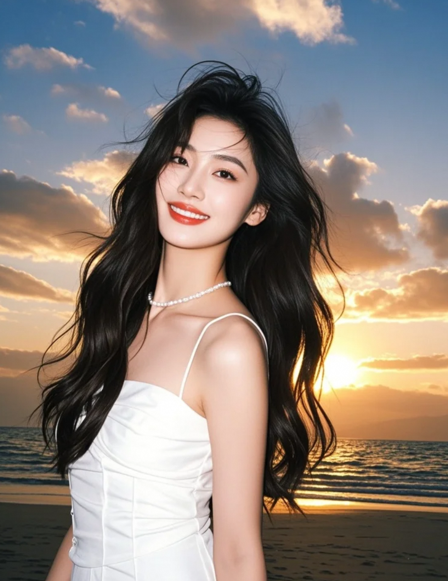 白裙拂过，沙粒低语着黄昏的密语