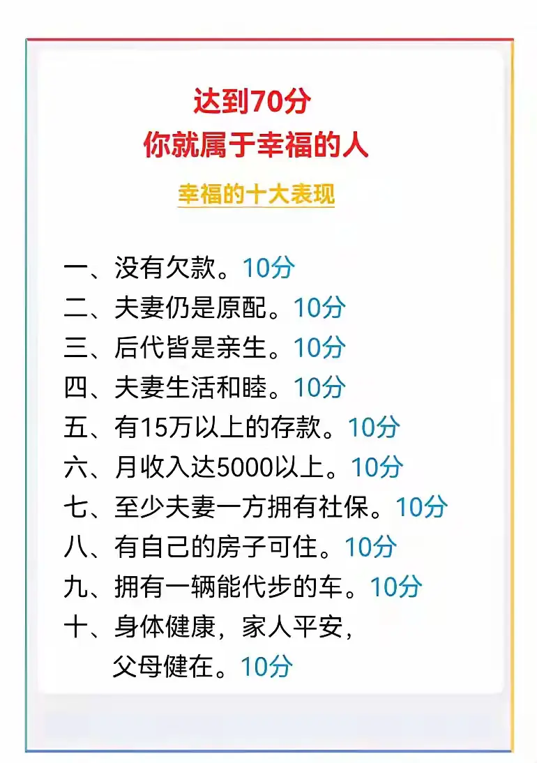 幸福生活的十大标准，你达标了吗？