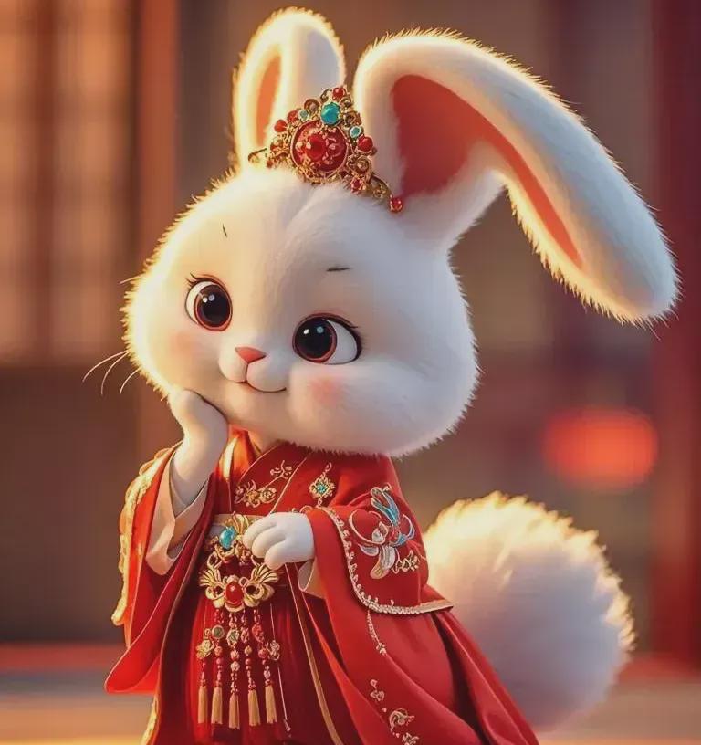 生肖兔。
玉兔：三有，有吃有喝有友伴。
玉兔：三多，多才多艺多福寿。
玉兔
