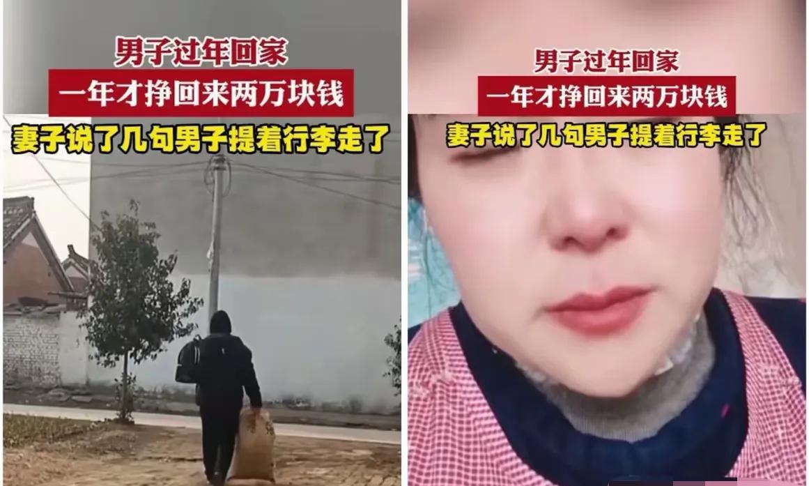 男子回家过年挣了两万块钱，结果妻子说了几句话男子便赌气走了，换做是我的话，可能会