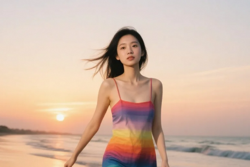 海风吹起了我的裙摆，那一刻我觉得自己是世界上最美的女孩。